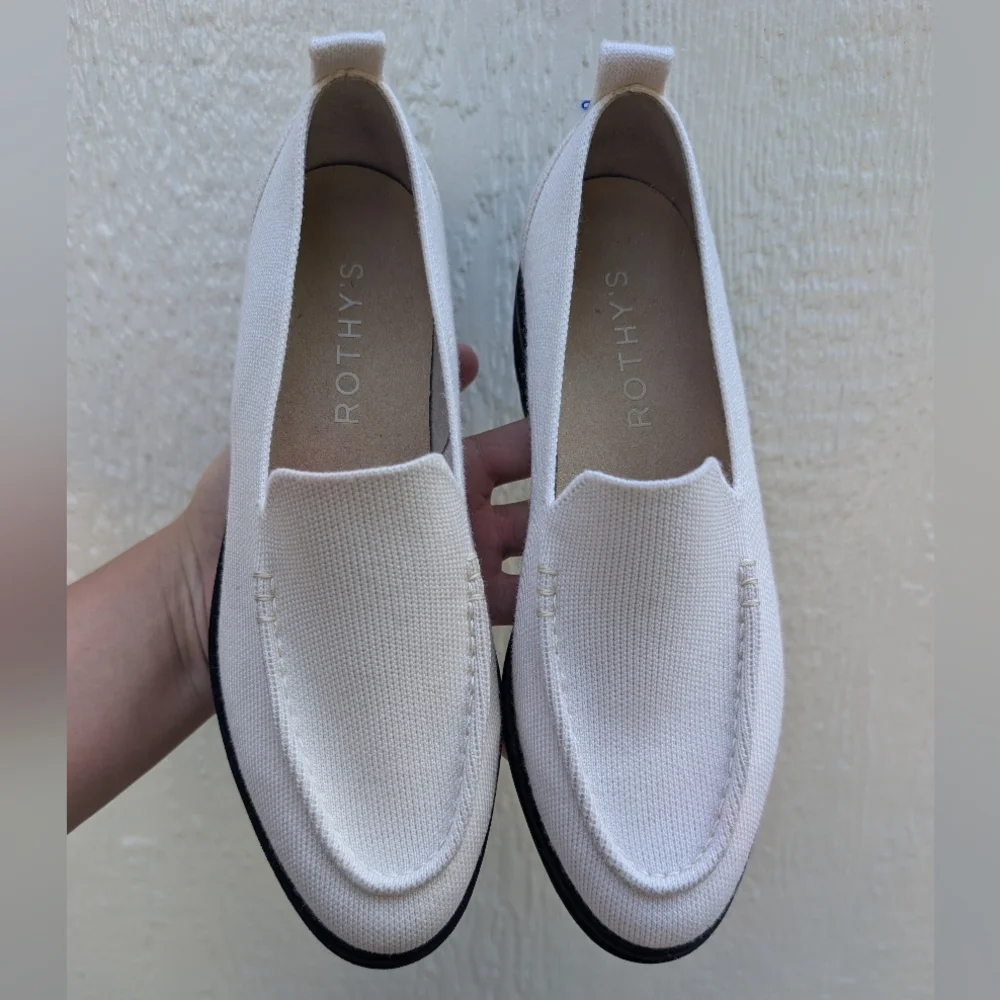 Rothy's The Lug Loafer Merino Wool Slip On Shoe Chunky Sole Ivory Cream Size 8 - Picture 3 of 6